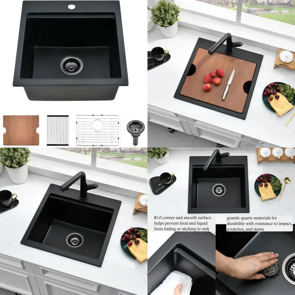 Quarz-Barspüle, 45,7 cm, Drop-In – kleine Wohnmobil-Küchenspüle für den Außenbereich, Topmount-Workstation für nasse Bar