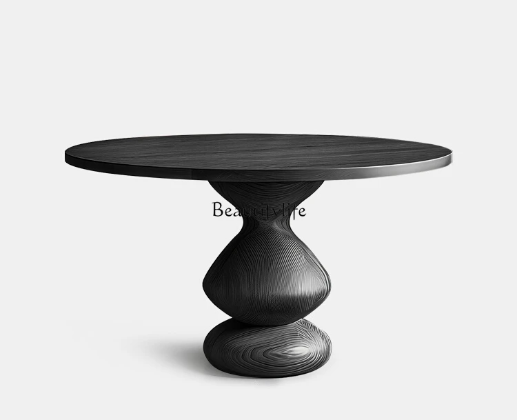 

Wabi Sandy Wind Round Ash Wood Dining Table Italian Minimalist All Solid Wood Special-shaped High-end Round Table