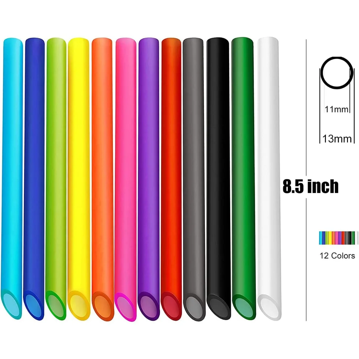 12 PCS Reusable Boba Straws, 13 mm x 10.5 inch Long Wide Colored Plastic Smoothie Straws for Bubble Tea, Tapioca Pearls with 2 C