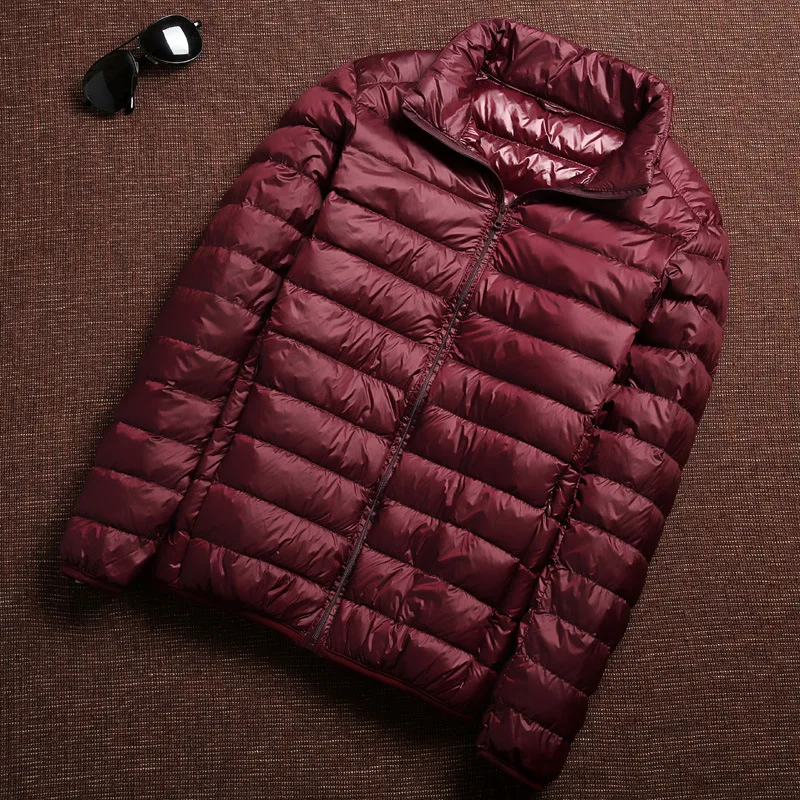 Chaqueta de plumón de pato para hombre, abrigo ultraligero de invierno, Parkas de viaje impermeables portátiles, ropa de abrigo fina con cuello