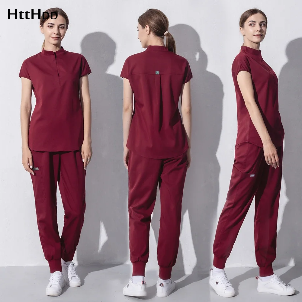 

Veterinarian Ladies Slim Sexy Fashion Medical Uniform Nurse Clothing Suit Surgical Gown High-end Pet Care Beautician Scrubs Set