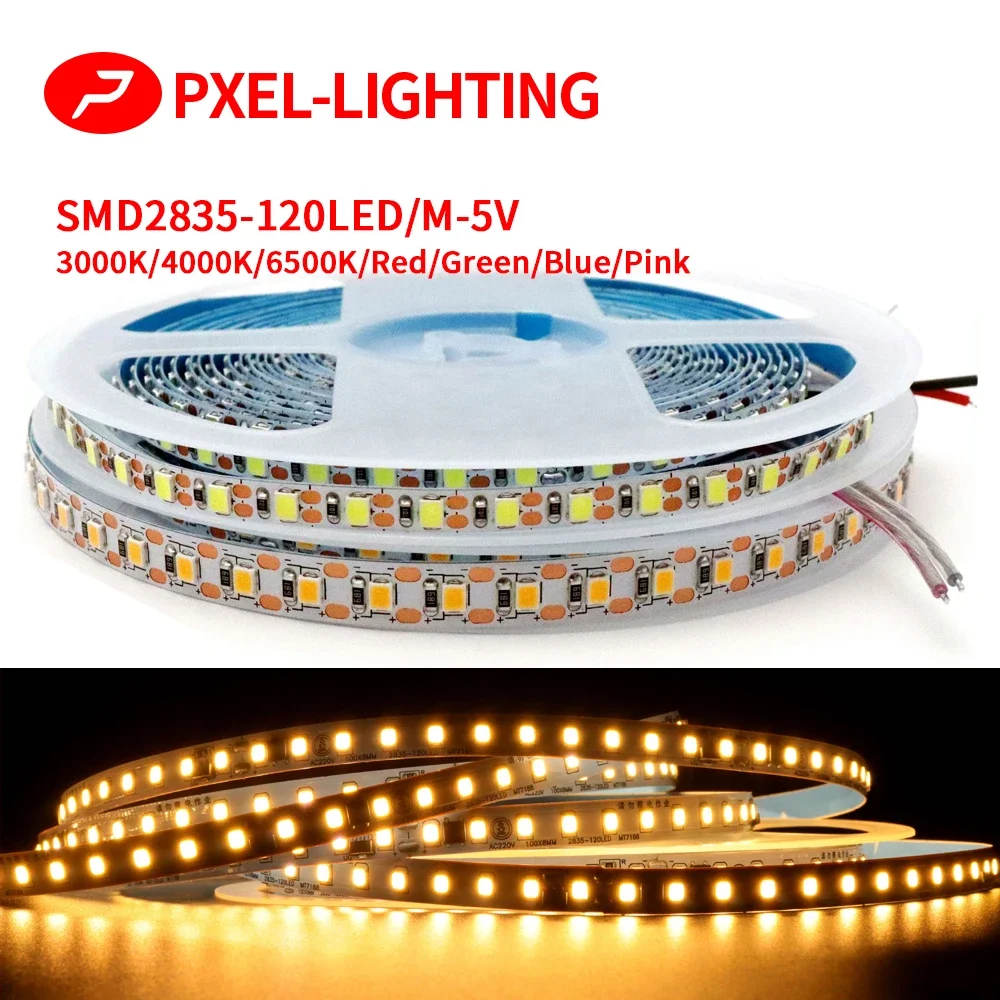 SMD2835 120LED/m 5mm DC5V LED Strip 5m 10m White/Warm White/Red/Blue/Green/Pink LED Strip Kitchen Home Decoration TV Light Strip