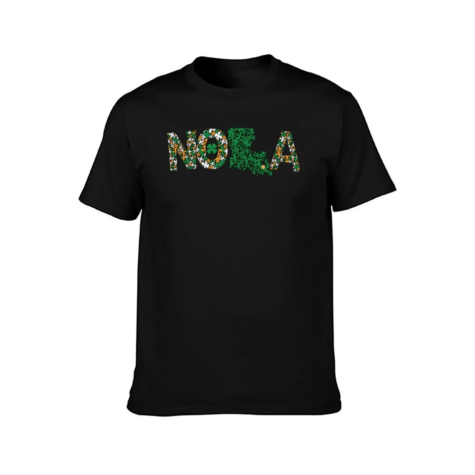 Green White Orange St. Patrick's Day NOLA with Fleur de Lis and Clovers T-Shirt Comfortable Workout Short Sleeve Shirt T-Shirt
