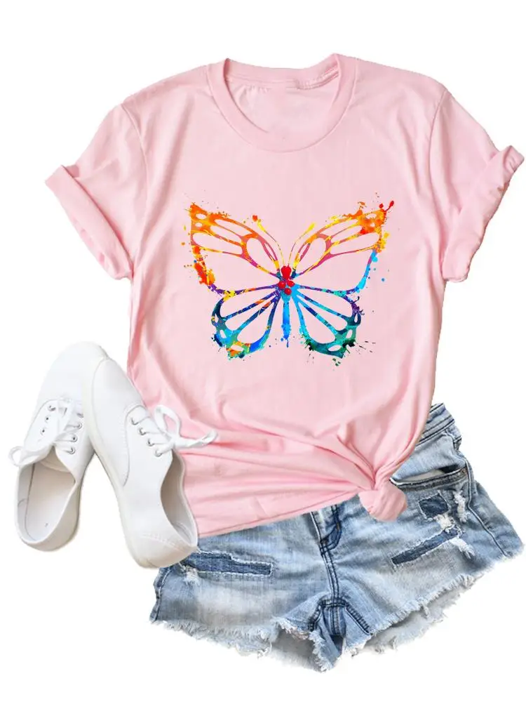 Flower Butterfly Style Trend Clothing Fashion T-Shirt Cartoon Tshirts Summer Tee Women Lady Print Casual Graphic T Top