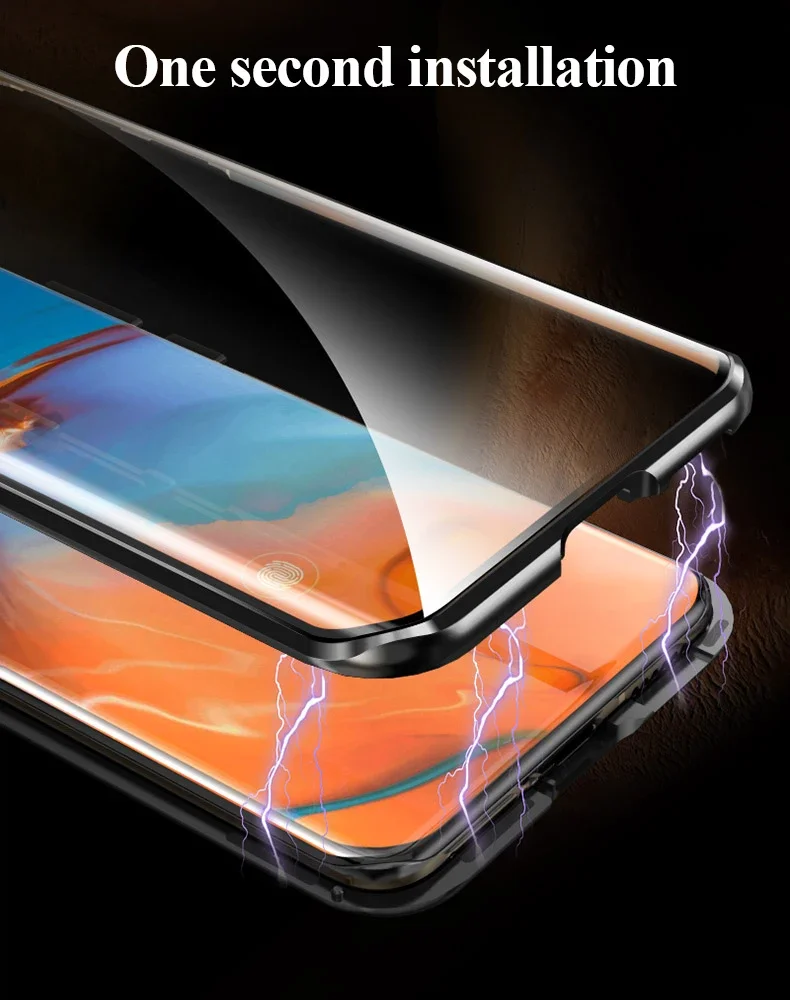 Double Sided Glass Magnetic Case For Huawei P40 P40Lite P40Pro P30 P30Pro P30Lite Metal Case For Huawei P40 Lite E Mate 30 Cover