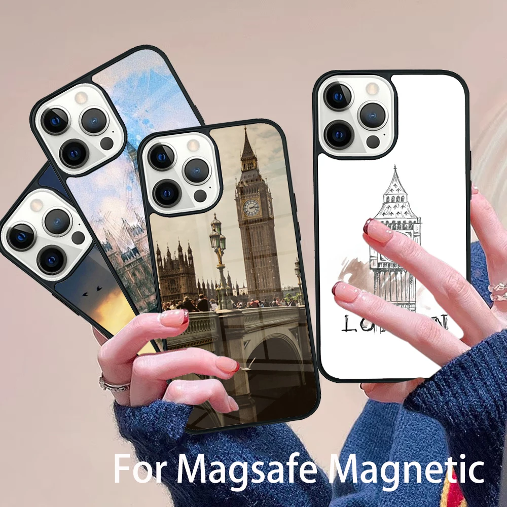 

Big Ben Tower London Phone Case Magesafe Magnetic Wireless Charge Cover For IPhone 16 11 12 13 14 15 Pro Max Plus Mini