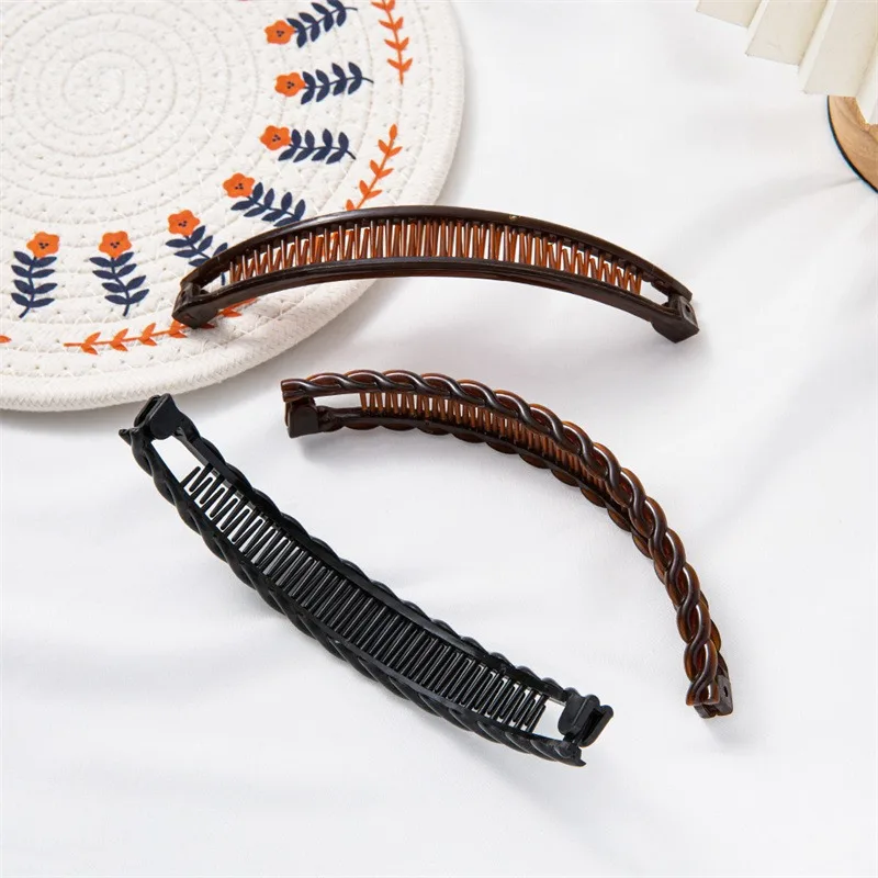 여성을위한 빈티지 바나나 헤어 클립 웨이브 빗 머리핀 Braide 헤어 스타일 도구 솔리드 컬러 패션 실용적인 헤어 액세서리