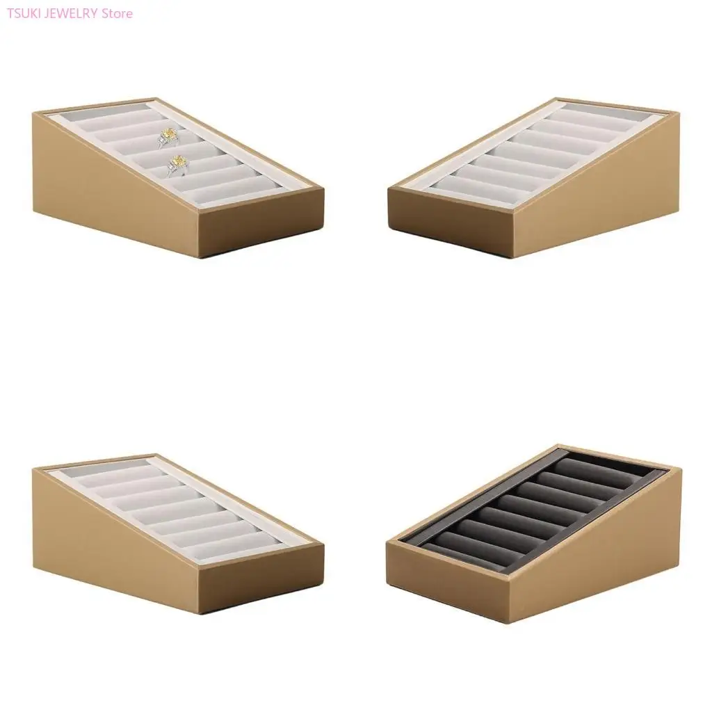 

62KE Compact PU Leather Jewelry Display Tray 7 Slots Holder for Home or Exhibition