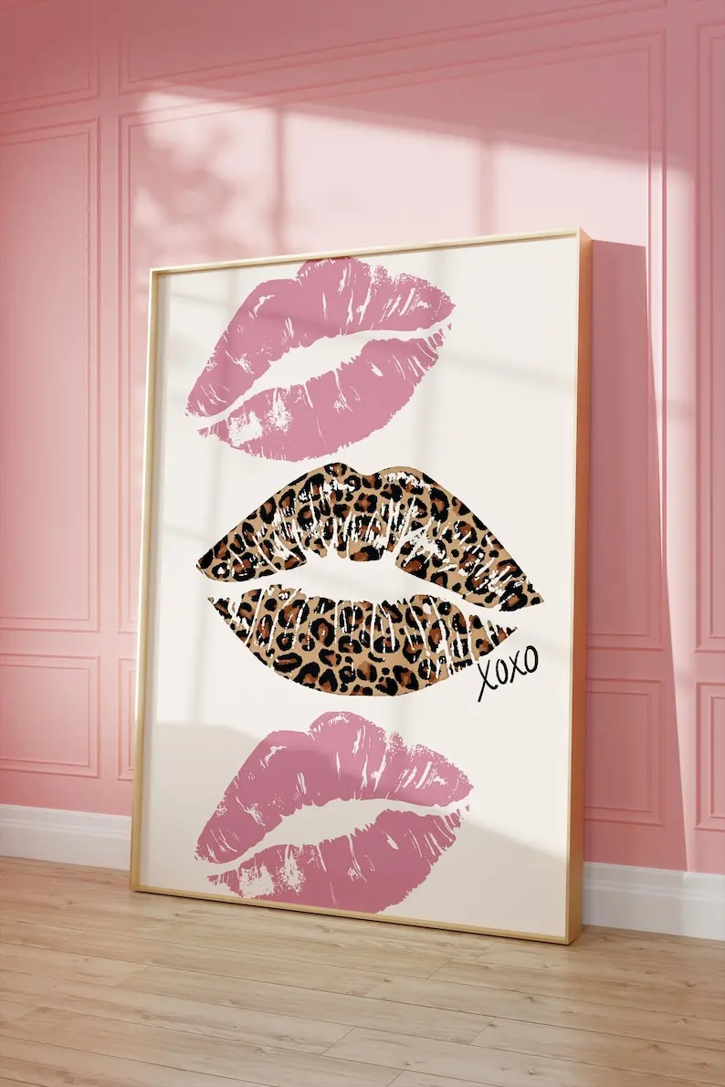 6 Stück/Set Pink Cheetah Animal Lucky Nr. 8-Kugel-Leinwanddruck, Y2k-Kirschmädchen-Zitat, Wandkunst, Poster für Valentinstag, Heimdekoration – Detail 3