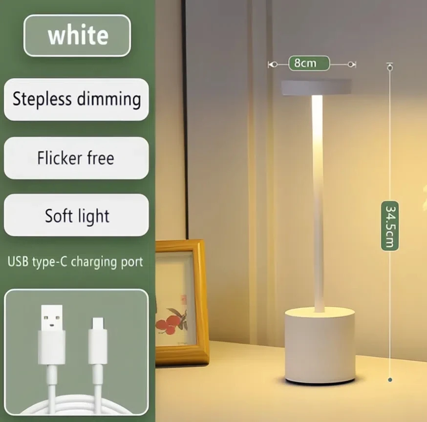 Lámpara de mesa LED de tacto Simple, lámpara de escritorio recargable, luz ambiental ajustable para mesita de noche, decoración para Bar, habitación y dormitorio, luz nocturna