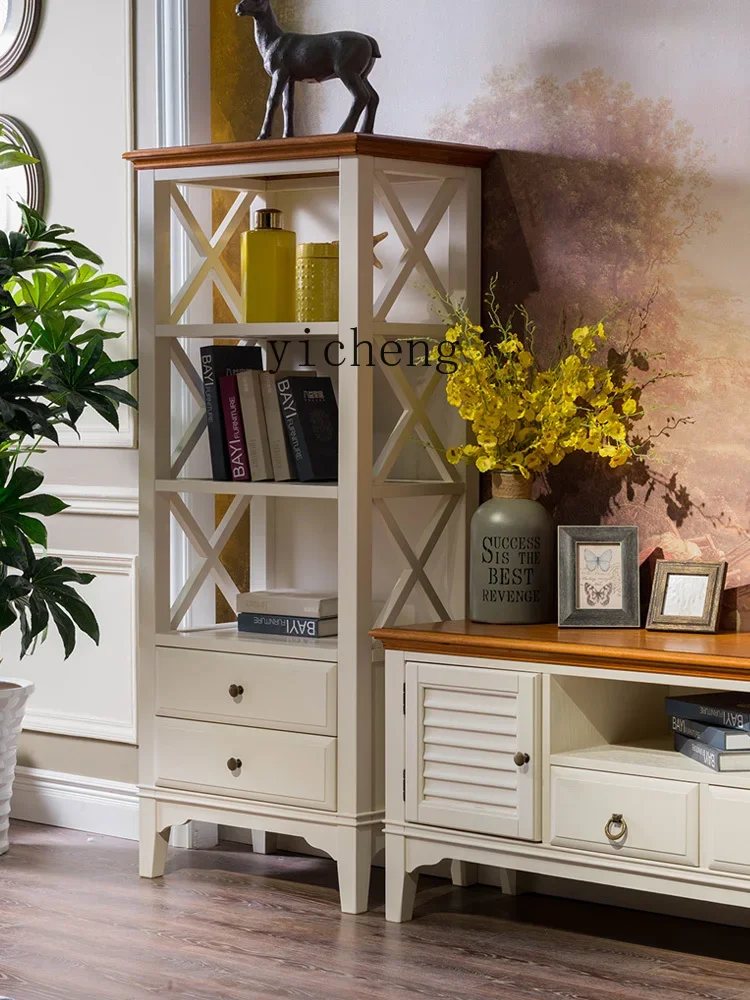 TQH all solid wood wine cabinet living room simple modern display cabinet white pastoral rural Mediterranean locker