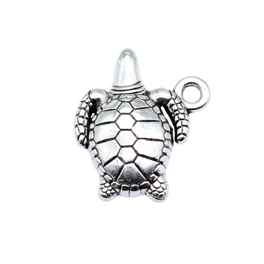 20pcs/lot 18x16mm Sea turtle Charms For Jewelry Making Antique Silver Color 0.71x0.63inch