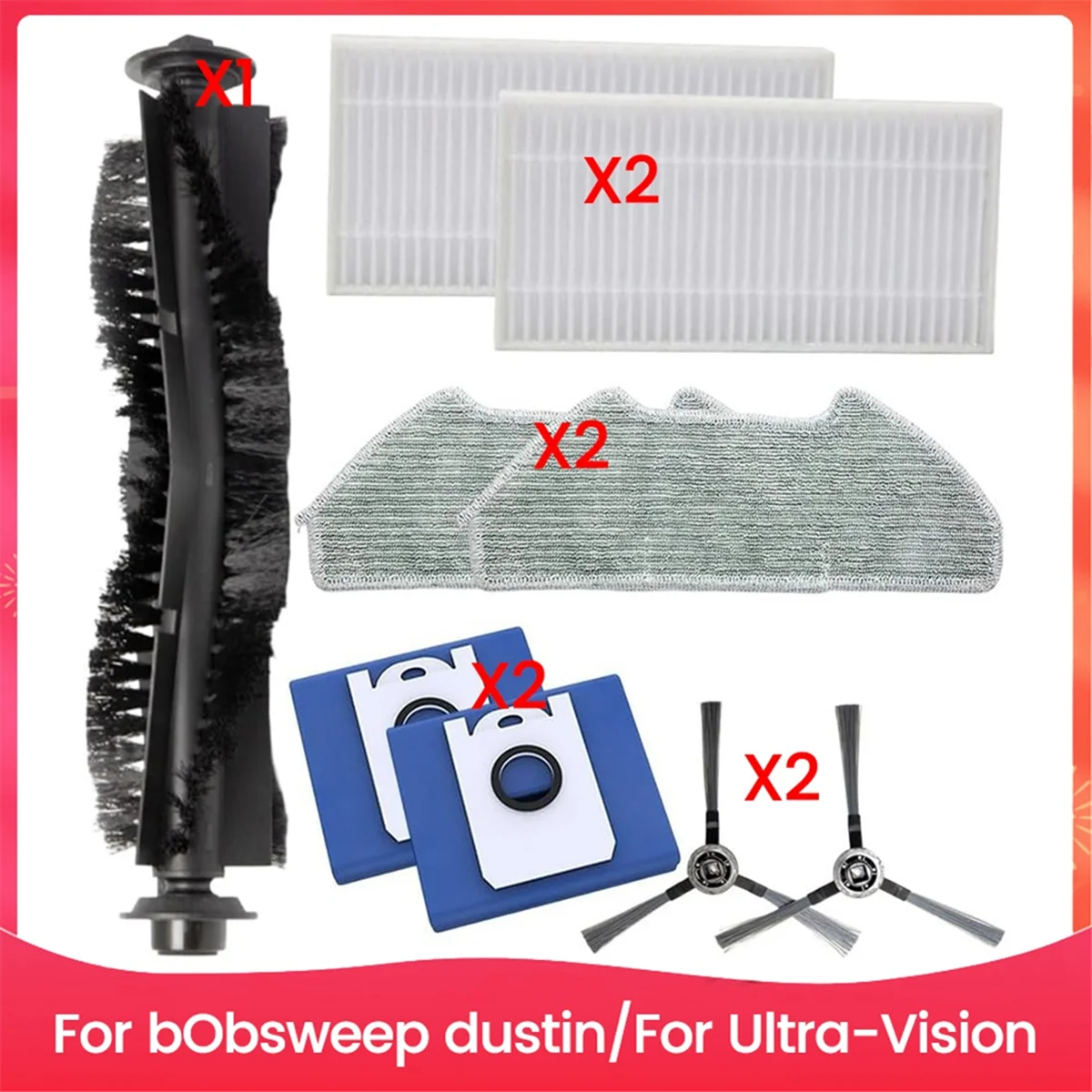 

A76Z Replacement Parts for BObsweep Dustin/for Ultra-Vision Vacuum Accessories Main Side Brush Filter Mop Cloth Dust Bag