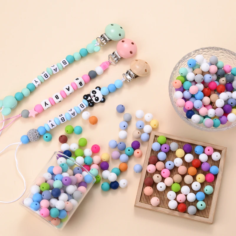 10/30/50Pcs 12mm Mixed Silicone Loose Baby Bead for Chewable Colorful Teething Pacifier Chain Bracelet BPA Free Silicone Beads