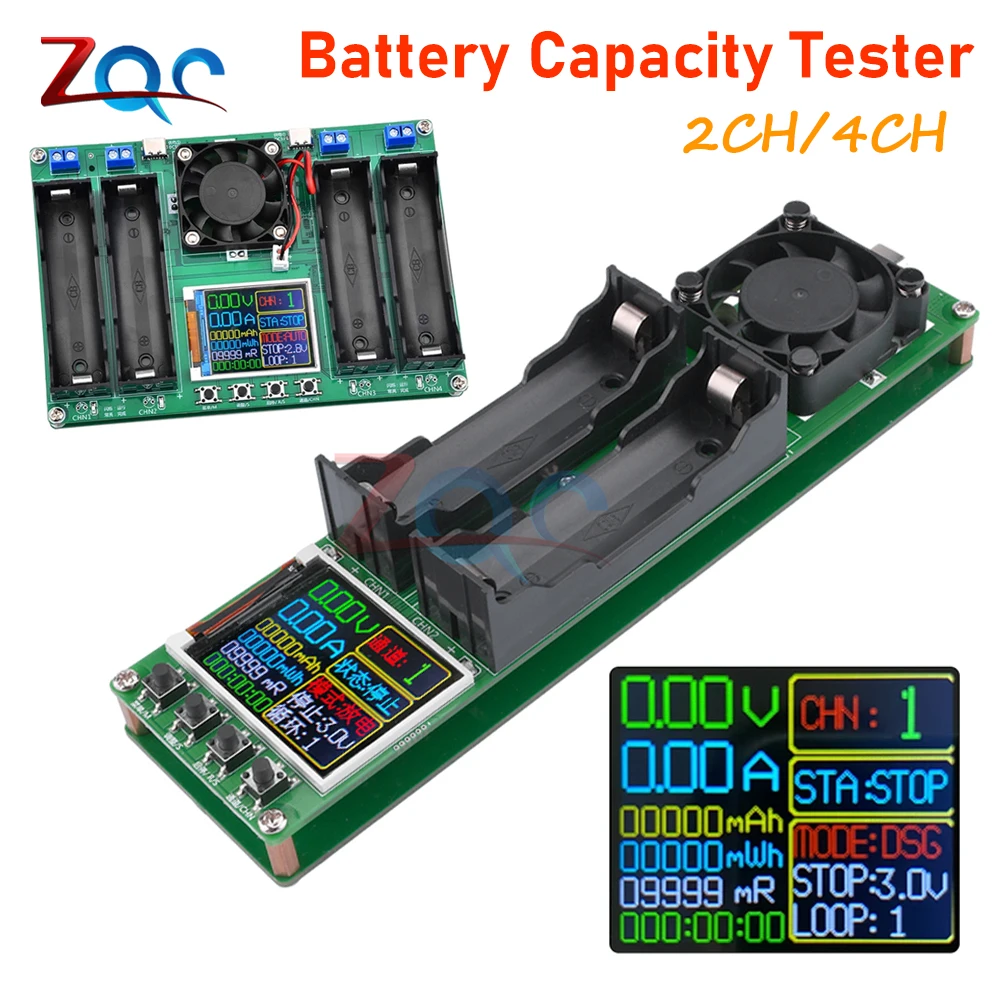 2/4CH Battery Capacity Internal Resistance Tester Type-C Lithium Battery Power Detector Module 18650Battery Test Digital Display