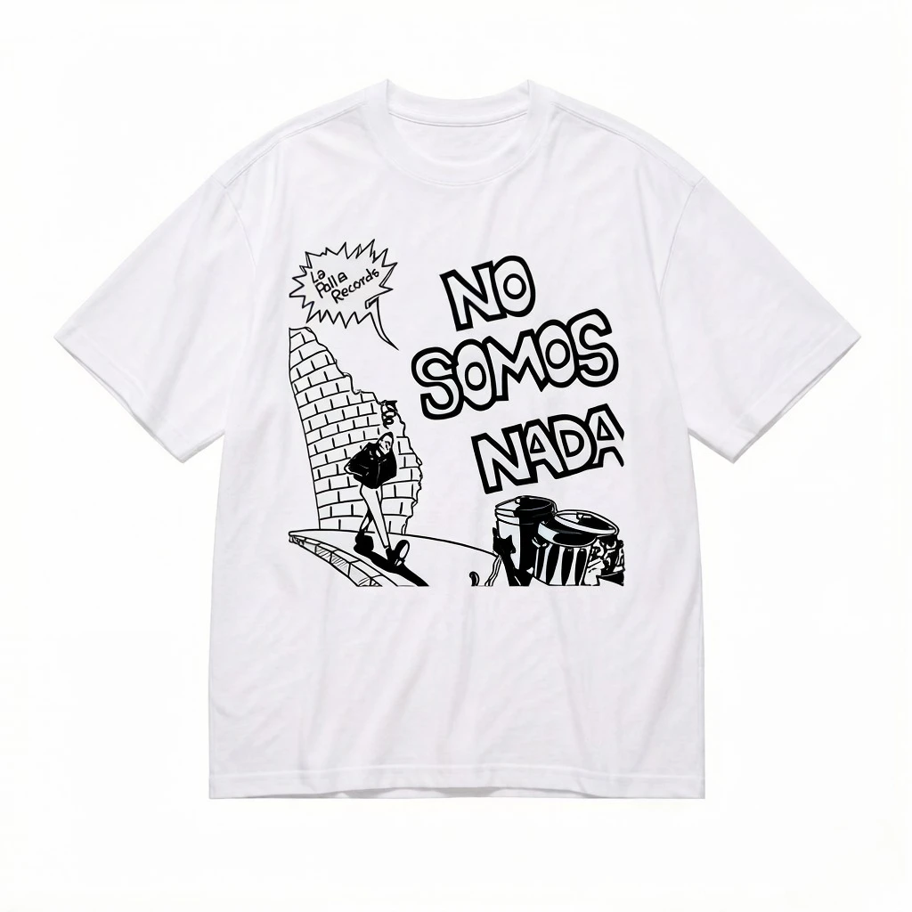 Black Punk Rock Graphic Tee La Polla Records Spanish Protest Message Striking NO SOMOS NAADA Design Men's 2026 Summer T Shirt