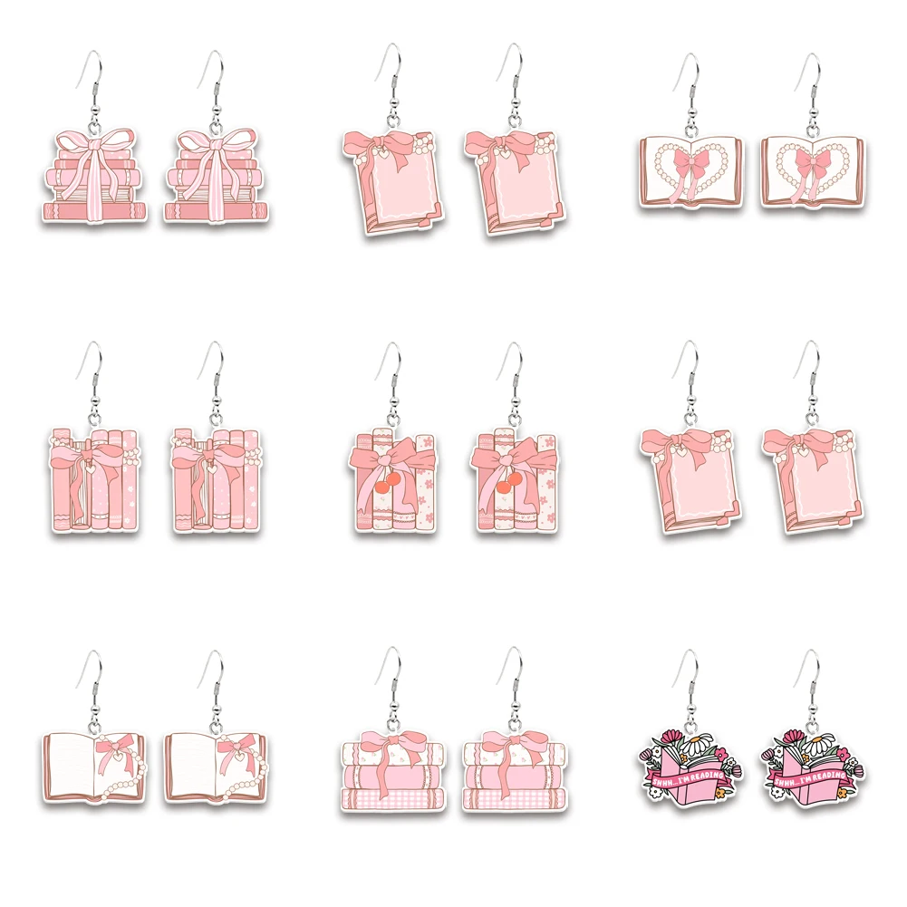 New Arrival Book Lovers Reading Dangle Earring Nightmare Love Acrylic Earrings Handmade Jewelry Epoxy Resin Fish Hook Earring