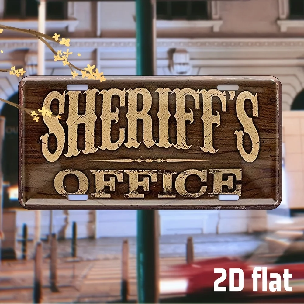2D Flat, Sheriff's Office Wall Sign - Vintage Western Metal Plaque Suitable for Home, Garage, or Café Decor - Rustic Sheriff Bad