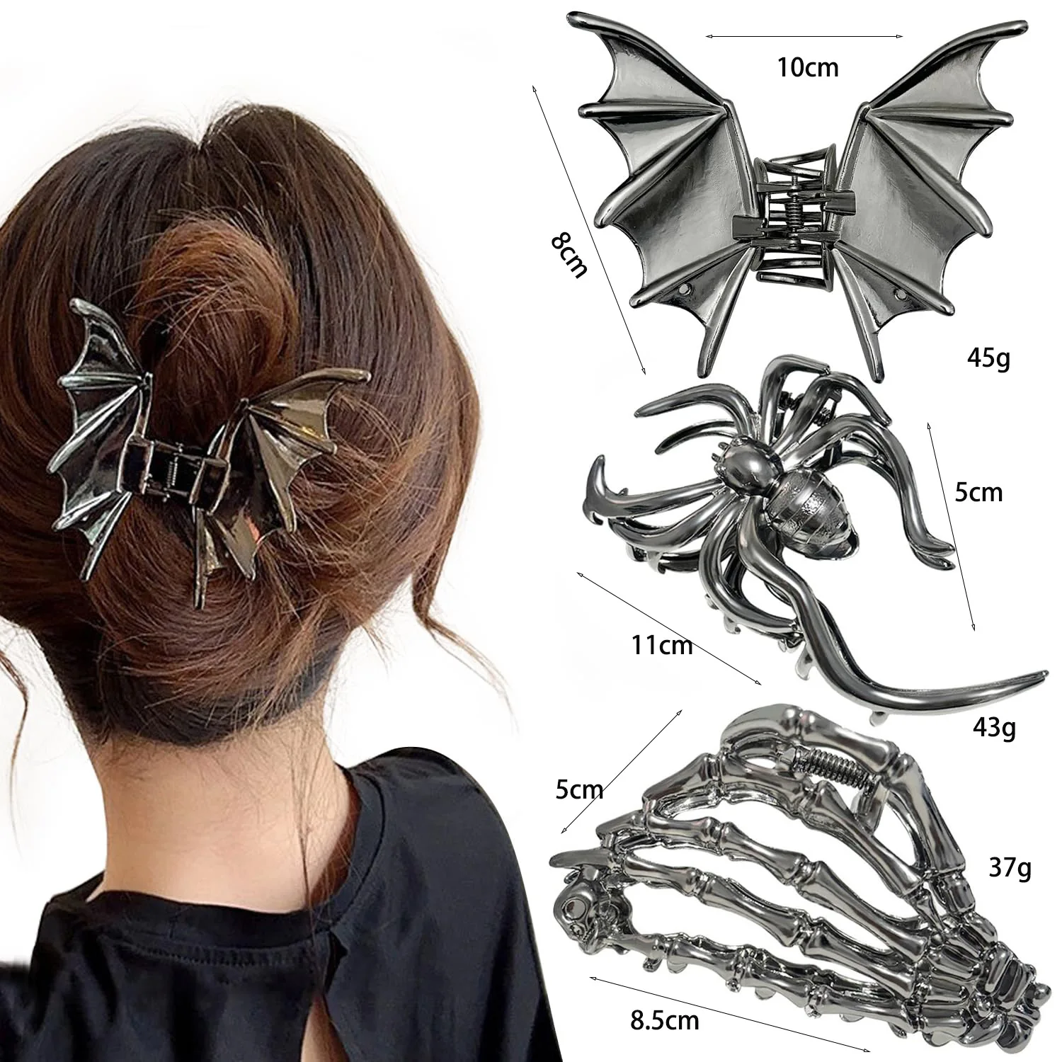 

3pcs Halloween Bat Claw Hair Clips Cold Style Simple Back of Head Shark Clip Hair Accessories for Halloween