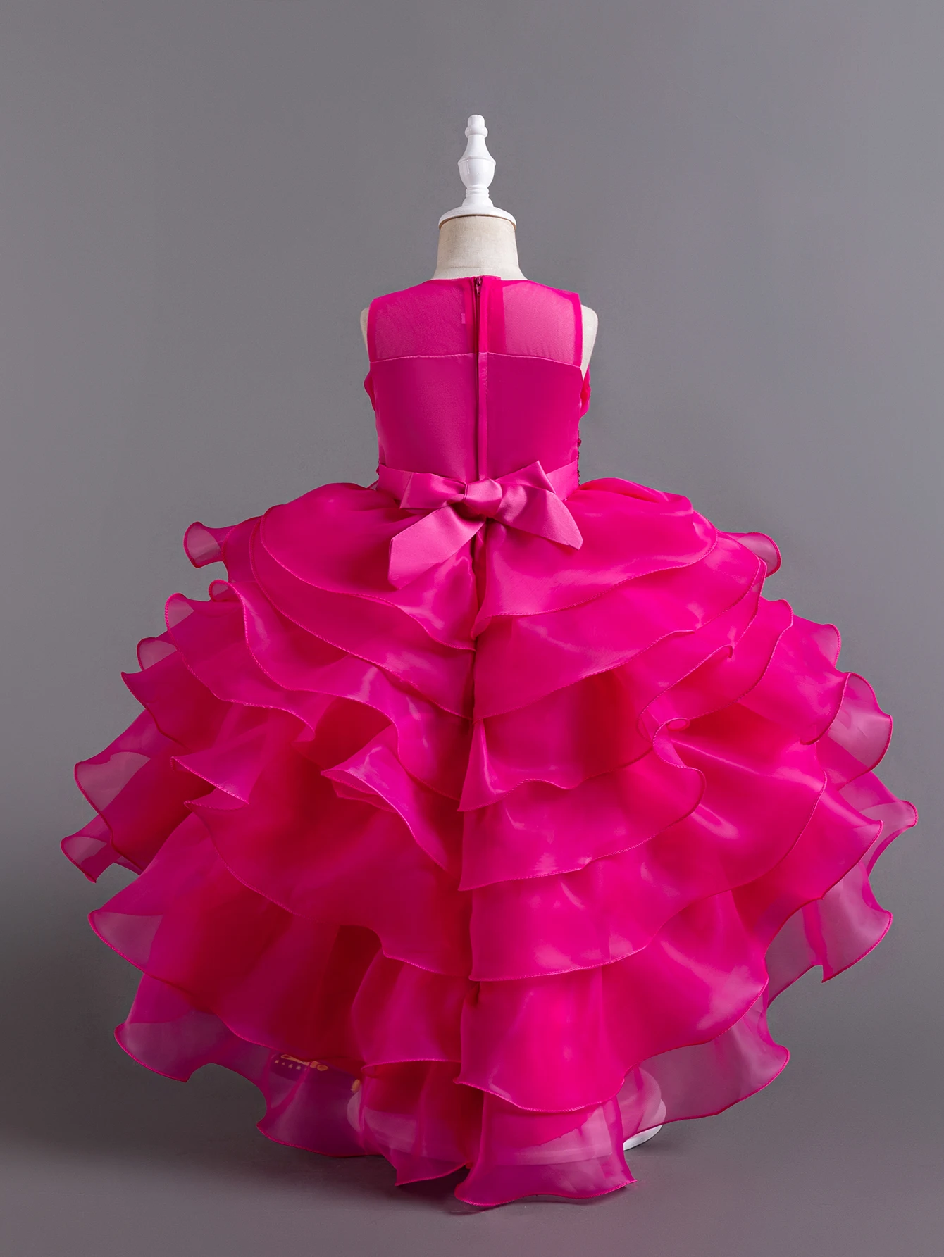 Rose New child trailing party dress  for bridesmaid wedding dresses of 3 to 12 years  flower girls with trailing tails