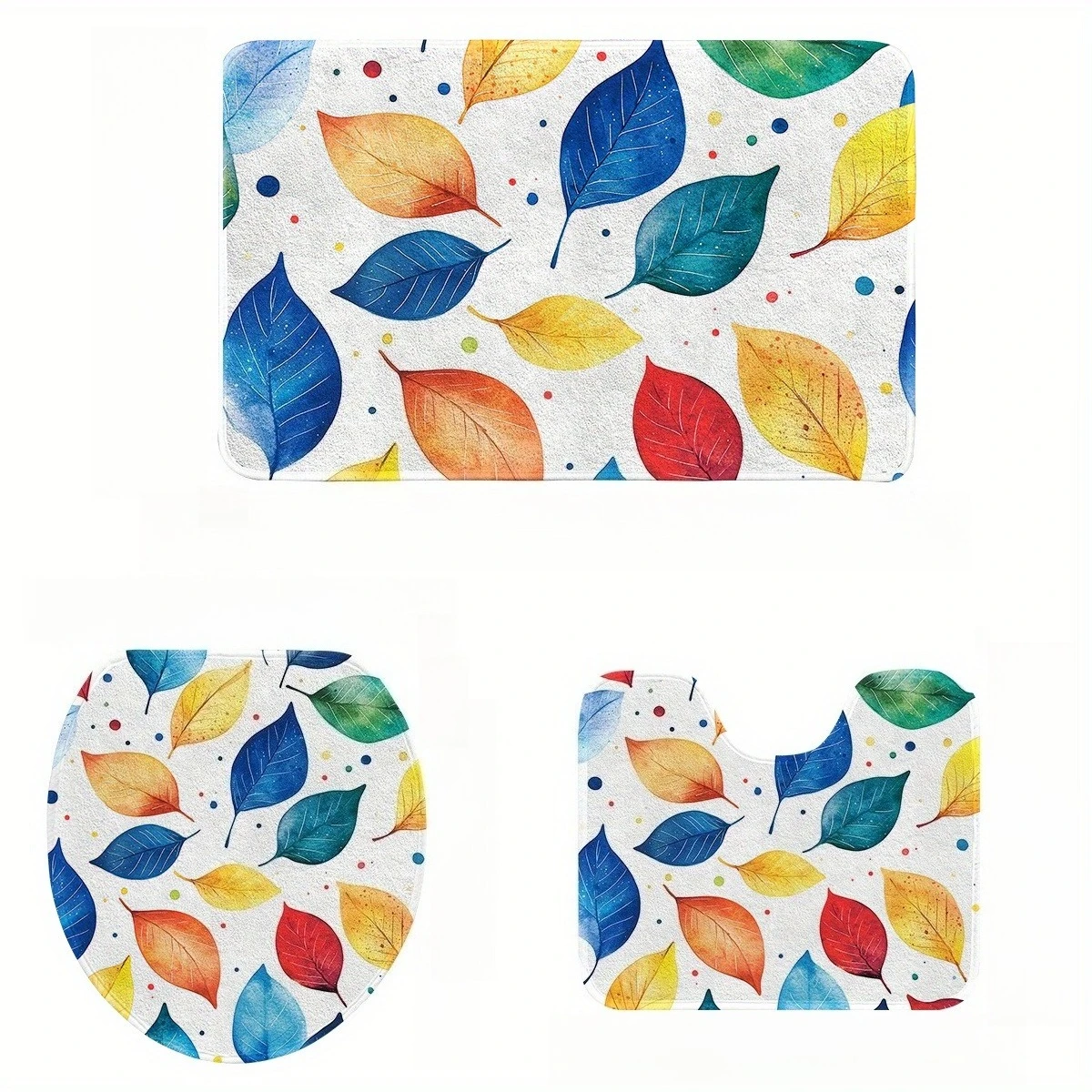 

3 шт., летний красочный узор в виде листьев, полиэфирная ткань, можно стирать в машине, коврик для ванной комнаты, коврик для унитаза, U-образный коврик, украшение для ванной комнаты