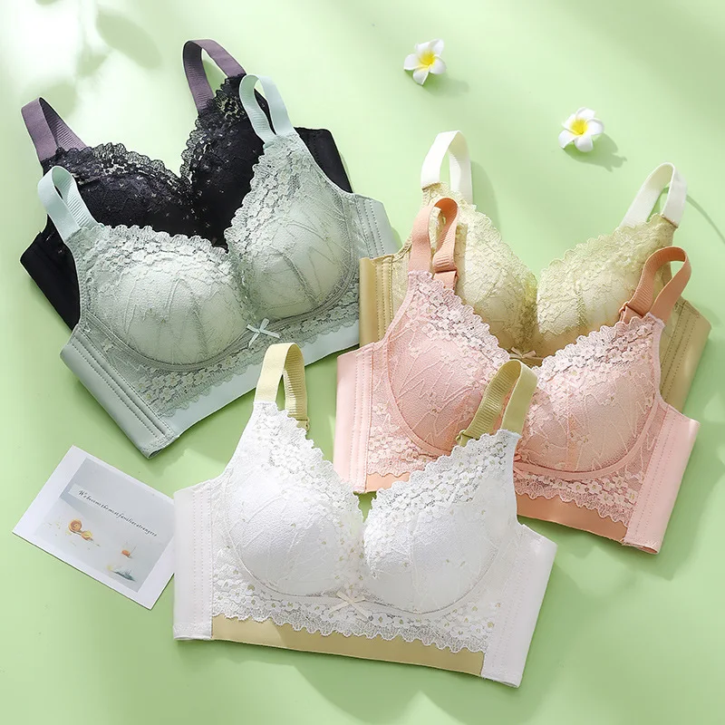 Small Chest No Underwire Bra Gathering Anti-Sagging Underwear Women\'s Sense Lace Bra Adjustable Type Soft And Breathable Bras