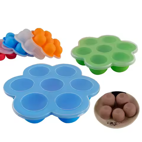 Random Color 7-Hole Silicone Ice Grid Tray with Lid Baby Food Storage Container Children's Meal Organizer Freshness Preserver