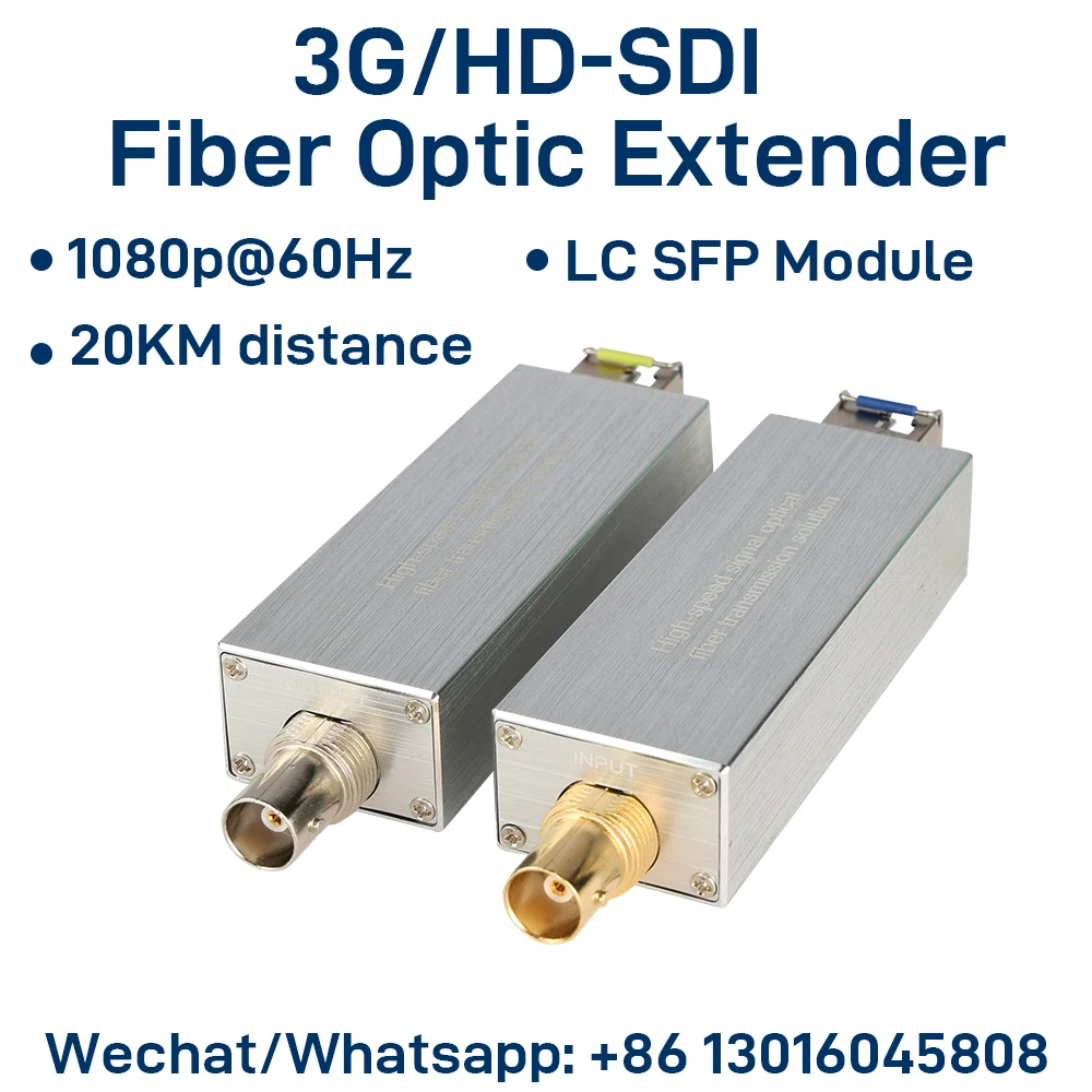 3G/HD-SDI Fiber Optic Converter 1080p@60Hz Single Mode 20KM LC SFP SDI Transmitter Receiver for Broadcast Video