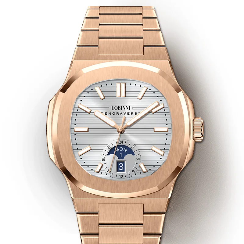 

LOBINNI мужские автоматические часы 43 мм роскошные квадратные механические наручные часы с сапфировым стеклом светящаяся дата недели