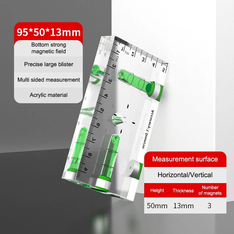 أداة مستوى الفقاعات الصغيرة عالية الدقة من الأكريليك أداة تسوية صغيرة للمستوى المغناطيسي القوي لقياس المستوى #4