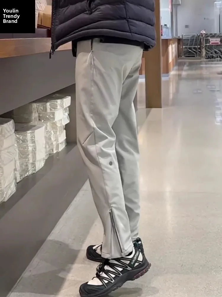 

American Style Three-Proof Soft Men's Winter Fleece Lined Cargo Pants Outdoor Casual Long Trousers with Side Zipper