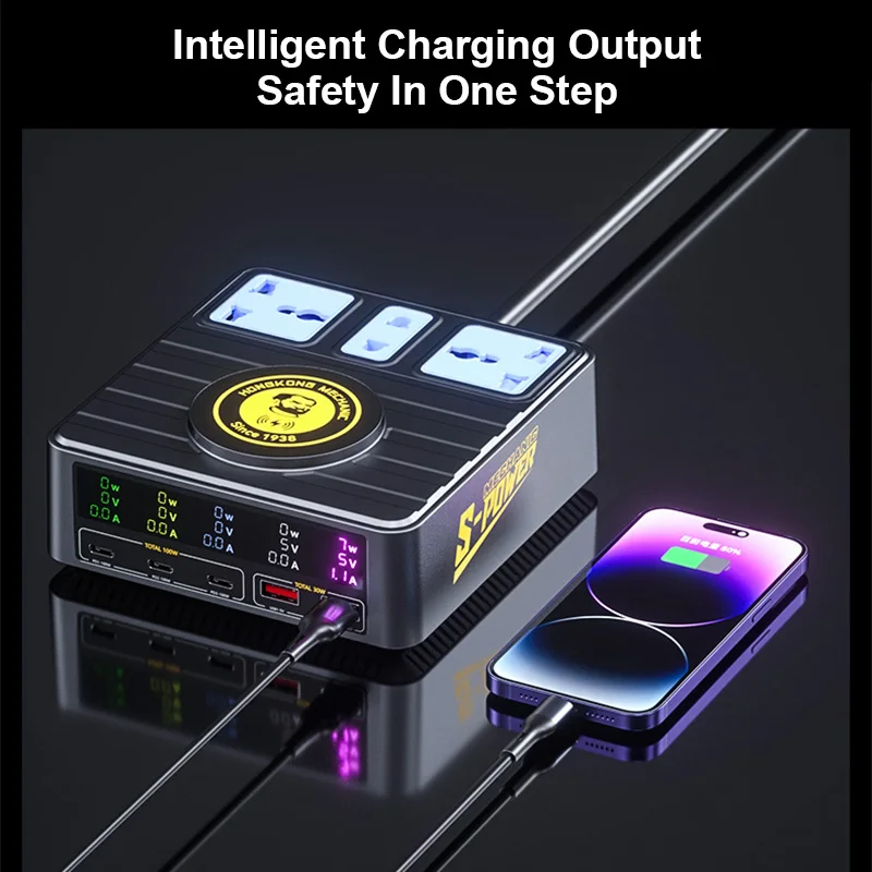 MECHANIC pengisi daya Desktop Multi-port, alat pengisian cepat magnetik PD100W multifungsi untuk ponsel Laptop