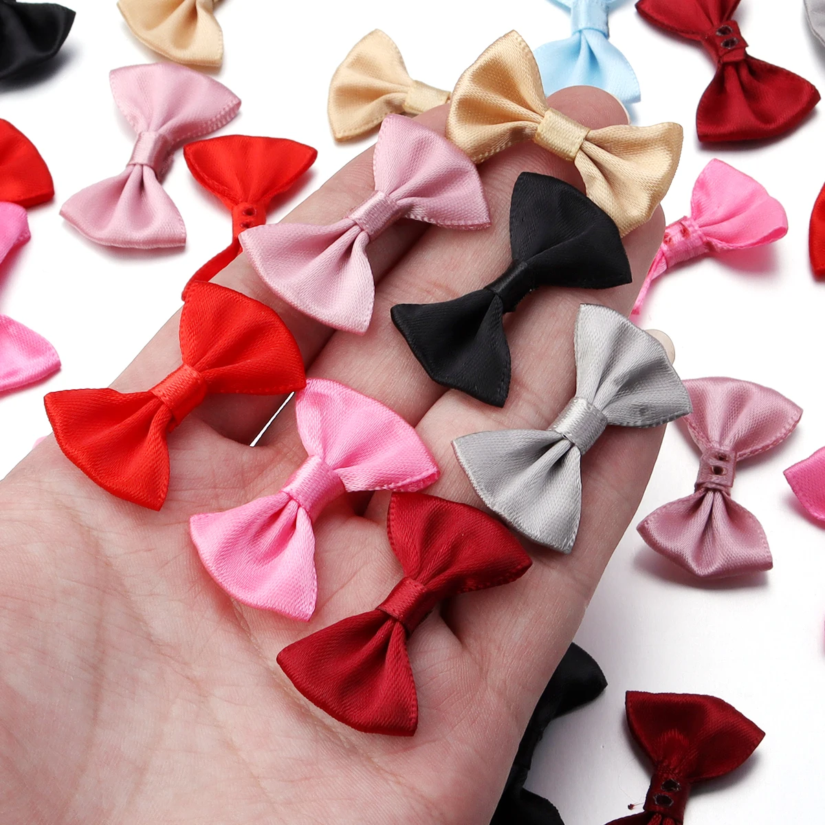 50pcs/lot Color Satin Ribbon Bows Beads for DIY Hairpin Earring Brooch Clothing Decoration Gift Packaging Handmade Materials