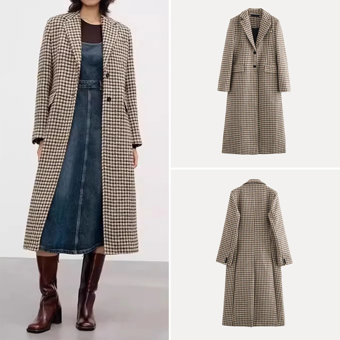 

Z 2025 Autumn Plaid Long Coat Women's Faion Personali Outerwear Ele Ladylike Trench Coat from China