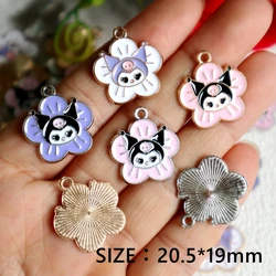 10 szt. Wisiorek ze stopu kwiatowego Sanrio Kuromi z motywem kwiatowym Anime urocze metalowe zawieszki naszyjnik DIY bransoletka kolczyk brelok akcesoria