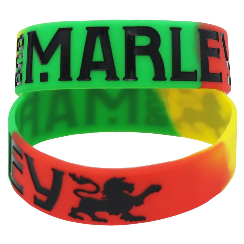 1PC Singer BOB Marley Silicone Wristband Reggae Music Fans Colorful Star Rasta Jamaica Reggae Wide Bracelets& Bangles Gift SH098