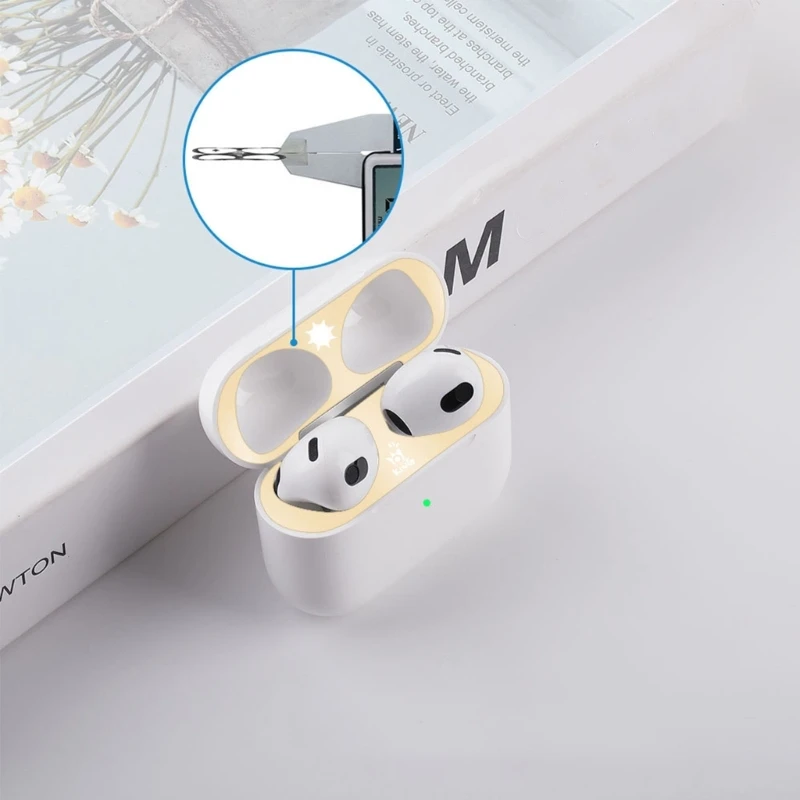 Luxurious Finish Dust Guard for Pods 3 Headset Wireless Charging Case Adhesive Metal Cover Earbuds Anti Dust Stickers