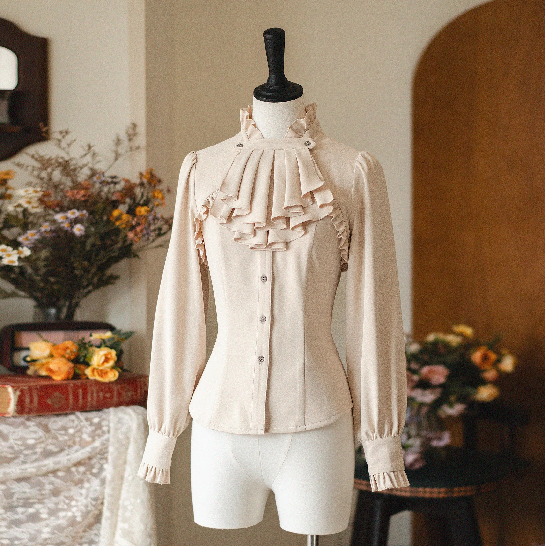 Original britischen Stil Retro elegante Langarm-Shirt Frühling Herbst 2025, Damen Slim Fit Fliege Lolita Shirts Lady Blusen