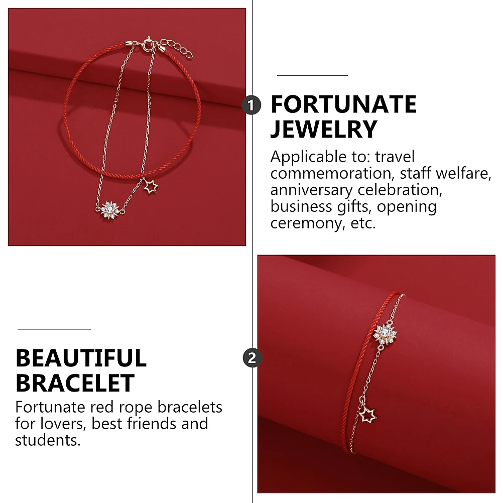 

Red Rope Sterling Silver Bracelet 925 Pure Silver Women Gifts Stylish Travel Business Presents Fortunate Jewelry