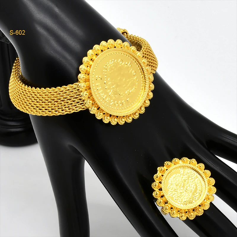 ANIID African 24k Gold Color Coin Pendant 4Pcs Jewelry Sets Dubai Ethiopian Necklace Sets Gifts For Women\'s Wedding Party