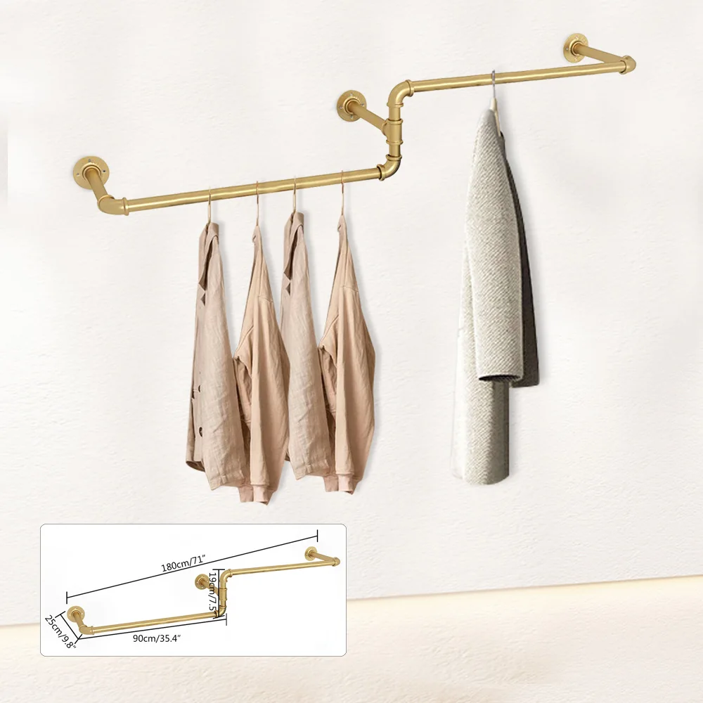 Clothes Rack Industrial Iron Pipe Wall Mounted Garment Hanging Rod For Closet Storage