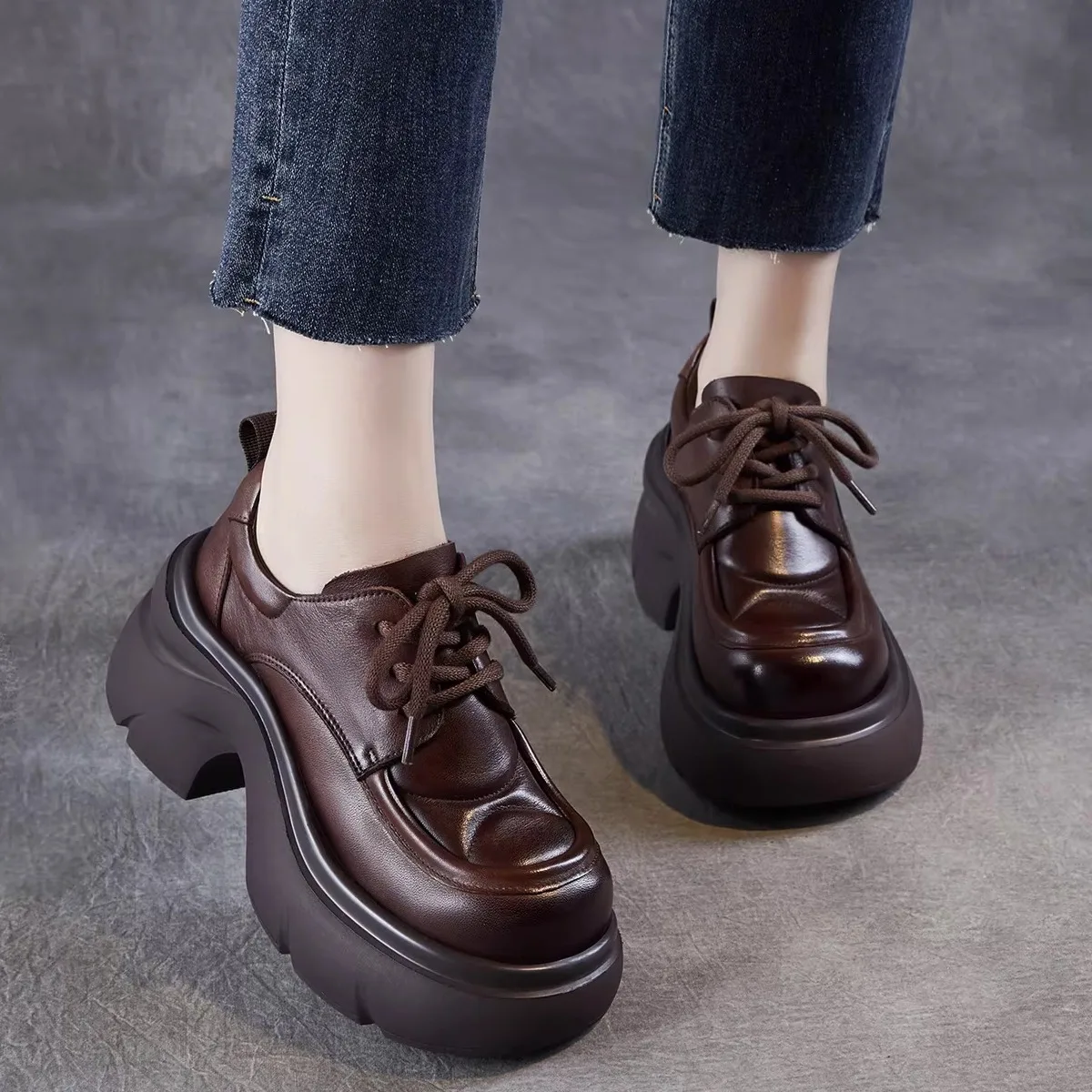 

Women's Deep Mouth Knot Leather Shoes Thick Bottom Flats Casual Fashionable round Toe Breathable Wear Resistant Spring Autumn...