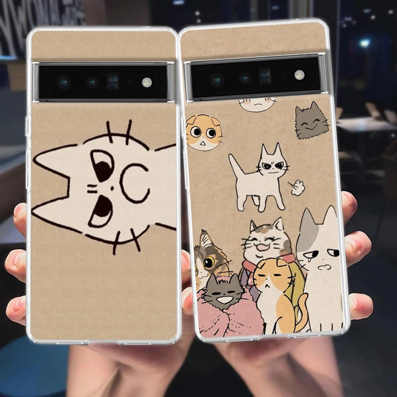 Doodle غاضب القط قضية الهاتف غطاء لجوجل بكسل 9 8 7 6 5 4 4XL لينة بولي TPU 7A 6A 5A 4A 3A Pro XL 5G شفافة قذيفة كاباس حقيبة