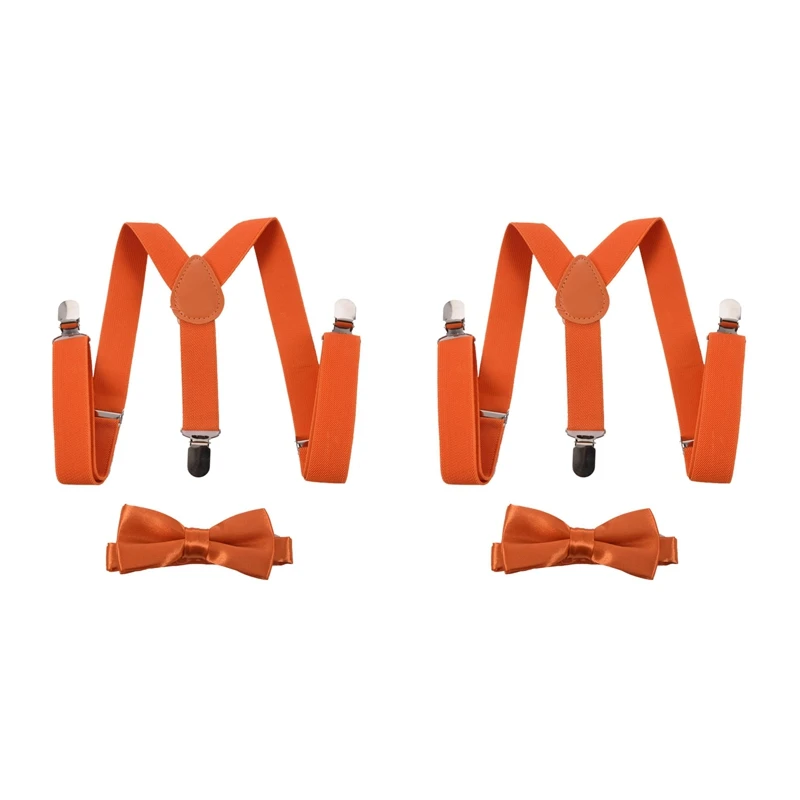 A93U-2X Children Kids Boys Girls Clip-On Suspenders Elastic Adjustable Braces With Cute Bow Tie Orange