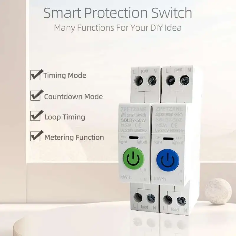 

WIFI Zigbee Smart Circuit Breaker TUYA Power Metering 1P 1-63A DIN Rail For Smart Home Wireless Remote Control Switch By APP
