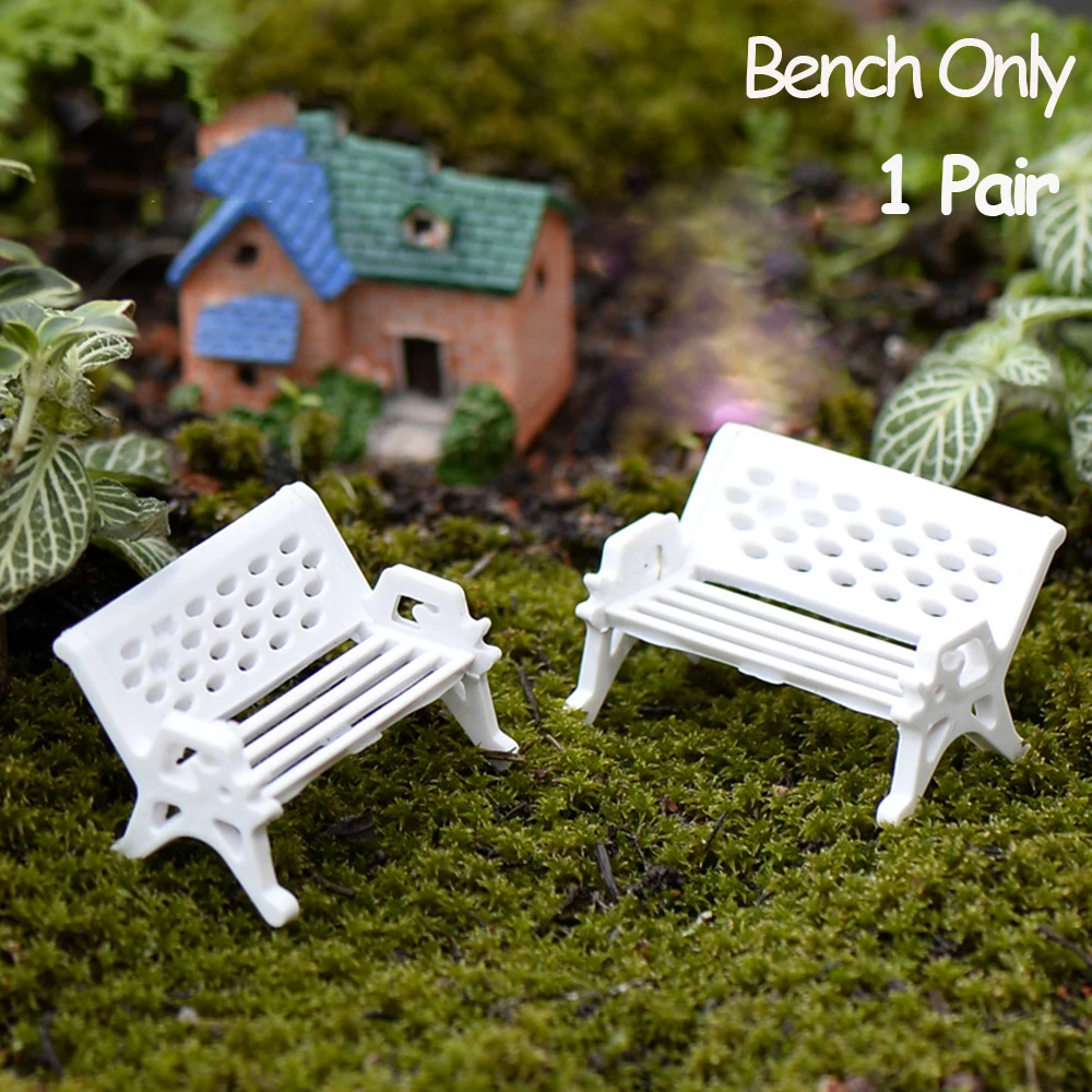 1Pair Resin Crafts Succulents Bonsai  Doll House Miniature Bench Stools Micro Landscapes Park Chair Figurines Fairy Garden Decor