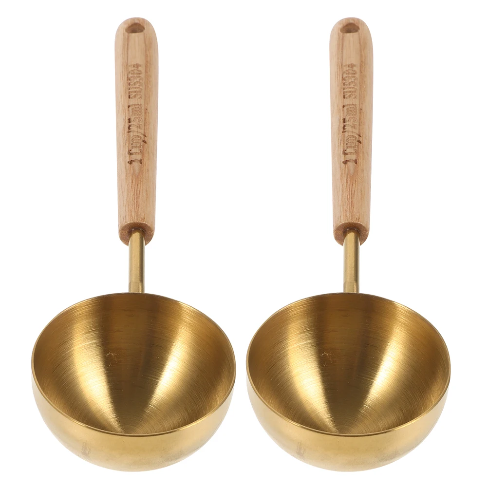 

2pcs Coffee Measuring Spoon Wooden Handle Stainless Steel Long Scoop Baking Tool Kitchen Gadgets Precision MeasuringSpoons