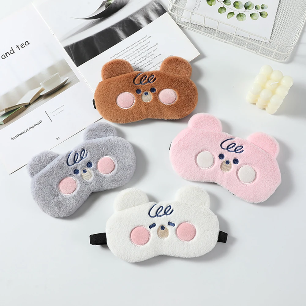 Cute Plush Bear Sleep Eye Mask Light proof Night Eye Cover Soft and Skin-friendly Eye Patches for Children to Sleep Better