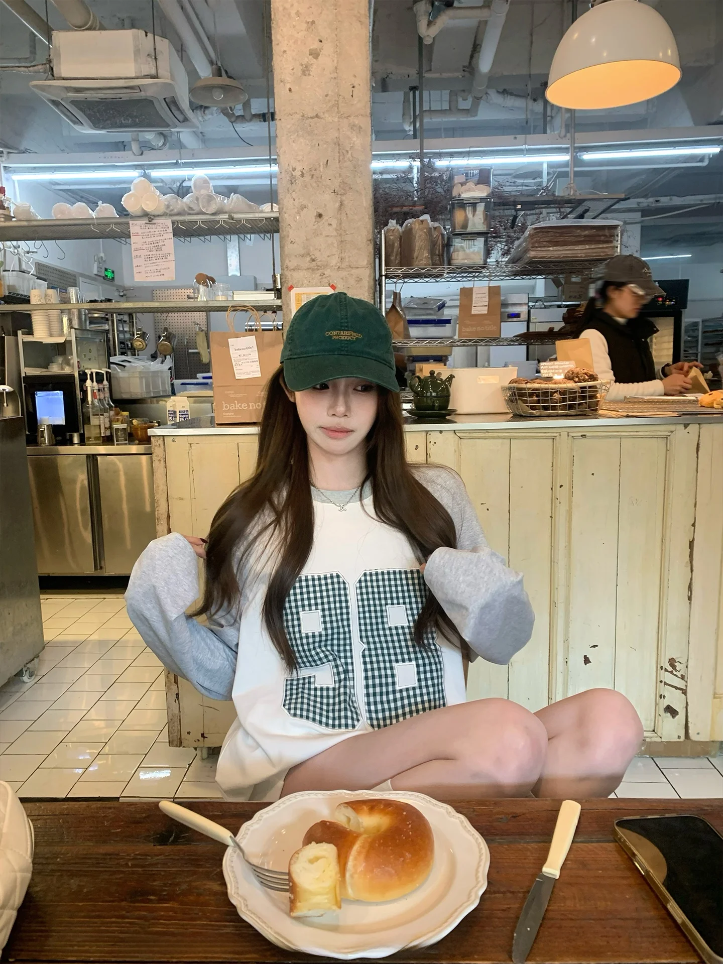 

Loose Fit oulder Sve Patchwork Embroidered T-irt een id Retro Design Cotton Blend Long Sve Women's Tee