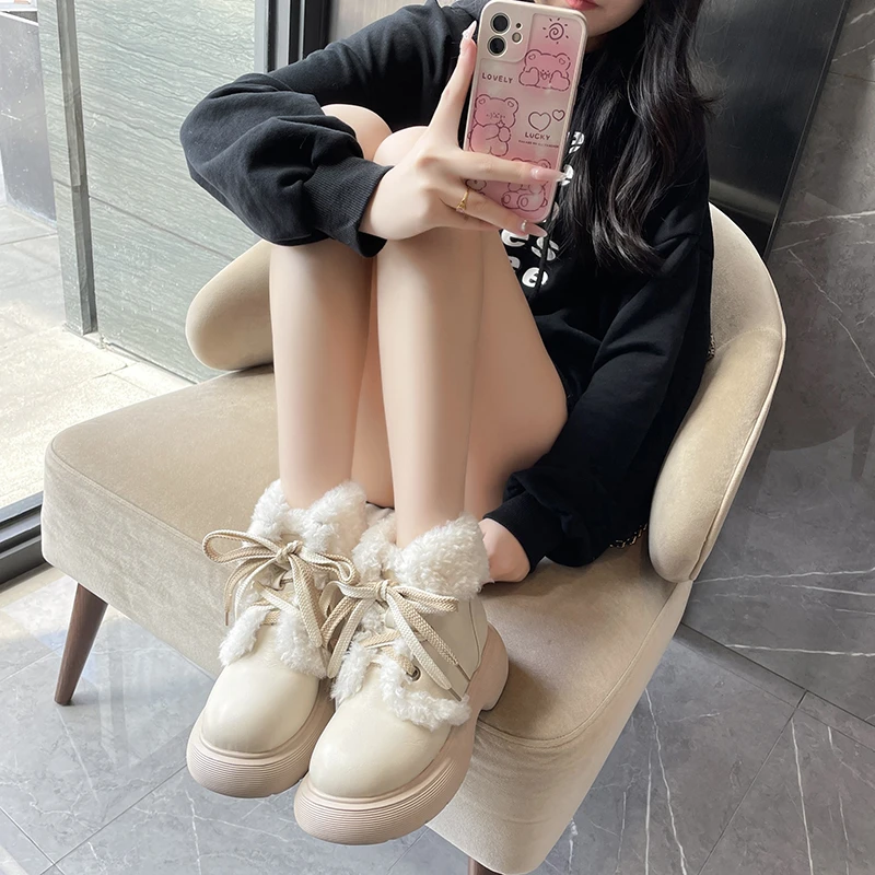 Women's Snow Boots 2026 Winter New Thick-Soled Warm Lamb Wool Cute Short Boots